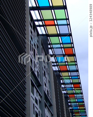 Colorful graphic on a building Colorful graphic on a building 124348989