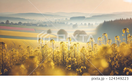 春のやさしさに包まれて — 菜の花咲く丘の風景 124349223