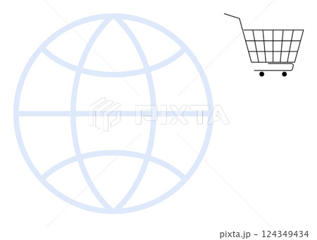 A simple design showing a faint blue globe symbol and a shopping cart. Ideal for online shopping web global connectivity e-commerce digital marketing and international business themes. Simple A simple design showing a faint blue globe symbol and a shopping cart. Ideal for online shopping web global connectivity e-commerce digital marketing and international business themes. Simple 124349434