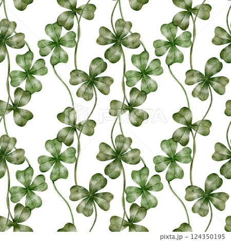 seamless pattern with hand drawn watercolor clovers. Green ornament with botanical elements. Natural style. Suitable for textiles, wallpapers, prints, packaging, scrapbooking seamless pattern with hand drawn watercolor clovers. Green ornament with botanical elements. Natural style. Suitable for textiles, wallpapers, prints, packaging, scrapbooking 124350195