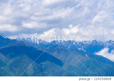 【初夏素材】北アルプスに抱かれた街・初夏の安曇野【長野県】 124350609