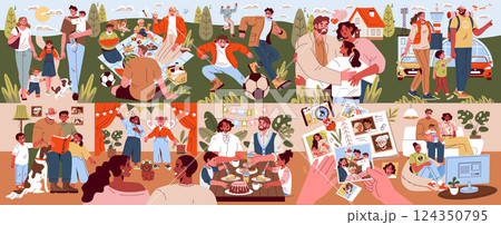 Family Day celebration with various activities highlighting togetherness and joy. Families engage in picnics, games, storytelling, and sharing memories that foster strong bonds and lasting connections Family Day celebration with various activities highlighting togetherness and joy. Families engage in picnics, games, storytelling, and sharing memories that foster strong bonds and lasting connections 124350795