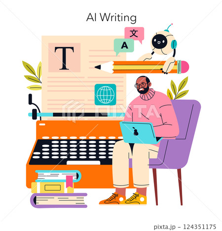 AI writing merges traditional methods with modern technology. A creative enthusiast engages with various writing tools and concepts, exploring the intersection of imagination and artificial AI writing merges traditional methods with modern technology. A creative enthusiast engages with various writing tools and concepts, exploring the intersection of imagination and artificial 124351175