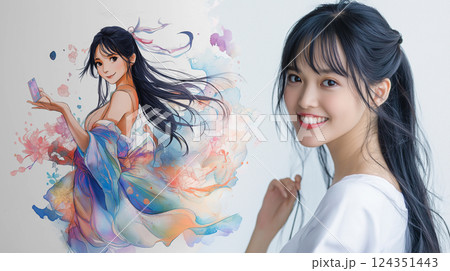 女性コスプレイヤーのイラスト 124351443