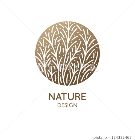 Herbaceous plant logo. Vector abstract badge for design of natural products, flower shop, cosmetics, ecology concepts, health, spa, yoga 124351463