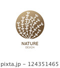 Herbaceous plant logo. Vector abstract badge for design of natural products, flower shop, cosmetics, ecology concepts, health, spa, yoga 124351465