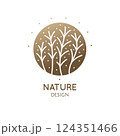 Herbaceous plant logo. Vector abstract badge for design of natural products, flower shop, cosmetics, ecology concepts, health, spa, yoga 124351466