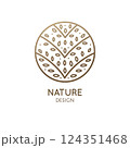 Herbaceous plant logo. Vector abstract badge for design of natural products, flower shop, cosmetics, ecology concepts, health, spa, yoga 124351468