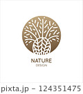 Tropical plant logo. Decorative palm tree. Vector abstract badge for design of natural product, flower shop, cosmetics, ecology concepts, health, spa 124351475