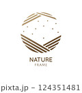 Abstract geometrical frame in linear style. Snowflake logo template. Vector round minimalistic icon with space for business design, festive card 124351481