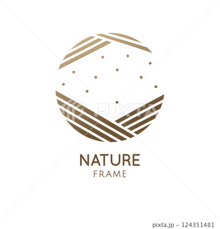 Abstract geometrical frame in linear style. Snowflake logo template. Vector round minimalistic icon with space for business design, festive card Abstract geometrical frame in linear style. Snowflake logo template. Vector round minimalistic icon with space for business design, festive card 124351481