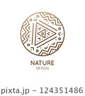 Vector logo of geometric elements template icon of abstract shapes - emblem for design tattoo, packaging, zen, ecology, health concepts, yoga Center. 124351486