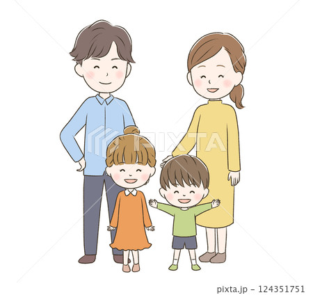 満面の笑顔の全身のかわいい4人家族 満面の笑顔の全身のかわいい4人家族 124351751