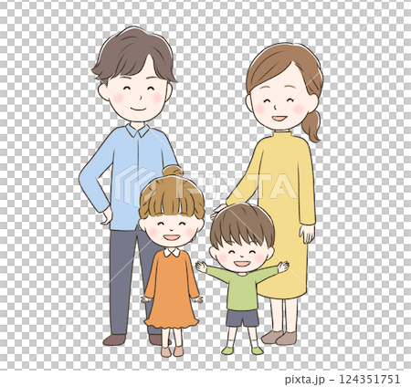 満面の笑顔の全身のかわいい4人家族 満面の笑顔の全身のかわいい4人家族 124351751