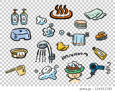 Hand-drawn illustration set of bathroom accessories 124351785