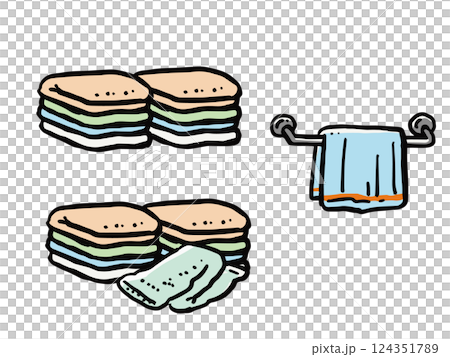 いろいろなタオルの手描き風イラストセット 124351789