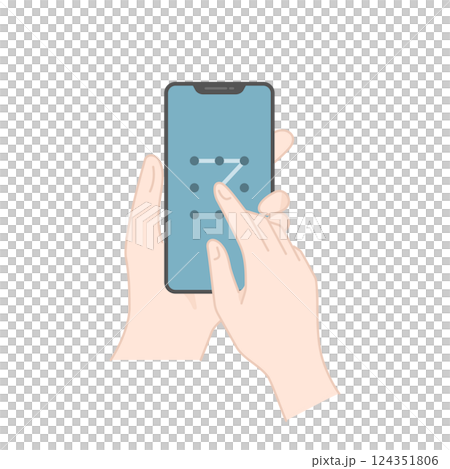 手持智慧型手機上解鎖圖案鎖的作業系統的向量插圖(線條畫、平面) 手持智慧型手機上解鎖圖案鎖的作業系統的向量插圖(線條畫、平面) 124351806