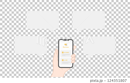 在智慧型手機上檢查口碑和評論的向量插圖（線圖、平面） 124351807