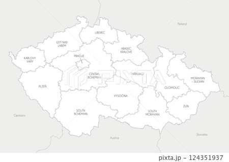 Vector map of Czechia or Czech Republic with regions and administrative divisions, and neighbouring countries and territories. Editable and clearly labeled layers. 124351937
