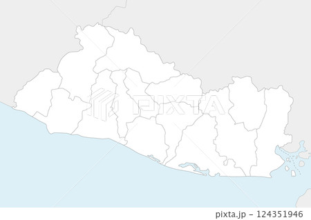 Vector regional blank map of El Salvador with departments and administrative divisions, and neighbouring countries and territories. Editable and clearly labeled layers. 124351946