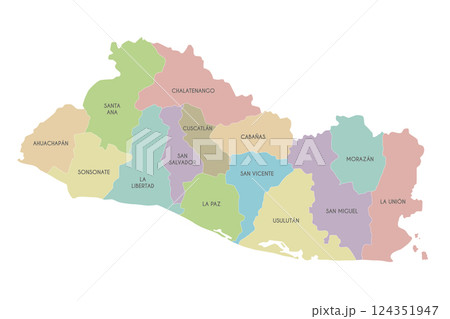 Vector regional map of El Salvador with departments or territories and administrative divisions. Editable and clearly labeled layers. 124351947