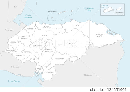 Vector regional map of Honduras with departments and administrative divisions, and neighbouring countries and territories. Editable and clearly labeled layers. 124351961