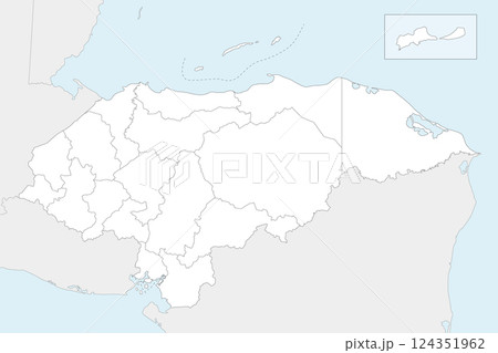 Vector regional blank map of Honduras with departments and administrative divisions, and neighbouring countries and territories. Editable and clearly labeled layers. 124351962