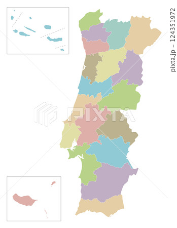 Vector regional blank map of Portugal with districts, autonomous regions or territories and administrative divisions. Editable and clearly labeled layers. 124351972
