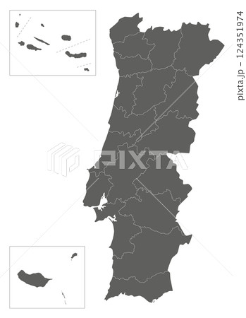 Vector regional blank map of Portugal with districts, autonomous regions or territories and administrative divisions. Editable and clearly labeled layers. 124351974