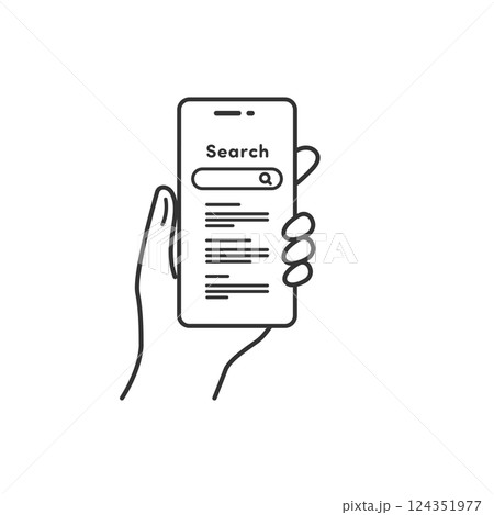 スマホで検索する操作のベクターイラスト（線画・白黒） 124351977