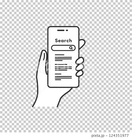 スマホで検索する操作のベクターイラスト（線画・白黒） 124351977