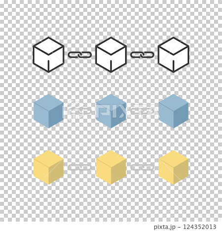 ブロックチェーンの概念図 分散型ネットワーク3種類のベクターアイコン (モノクロ、フラットデザイン) ブロックチェーンの概念図 分散型ネットワーク3種類のベクターアイコン (モノクロ、フラットデザイン) 124352013