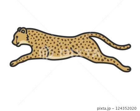 走っている、チーター（線画カラー）のイラスト 124352020