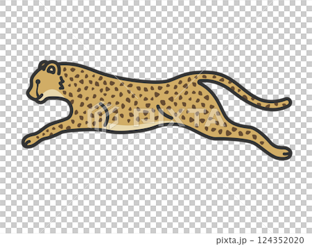 走っている、チーター（線画カラー）のイラスト 124352020