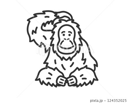 オランウータン（線画）のイラスト 124352025