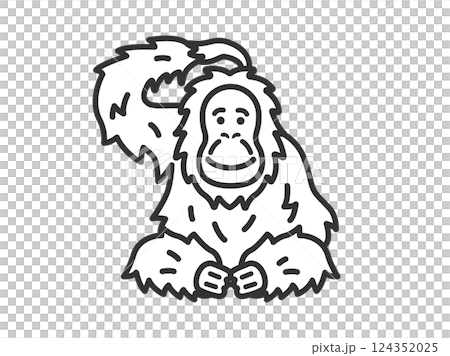 オランウータン（線画）のイラスト 124352025