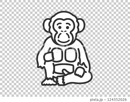 チンパンジー（線画）のイラスト 124352026