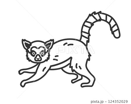 キツネザル（線画）のイラスト 124352029