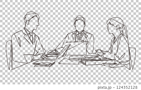 Line drawing illustration of business people having a meeting 124352128