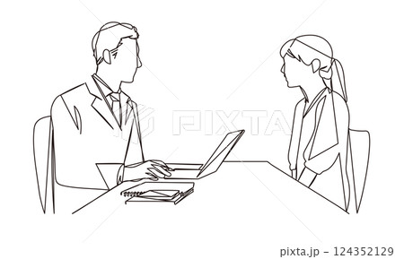 カウンセリングをうける女性の線画イラスト 124352129