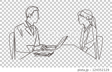 カウンセリングをうける女性の線画イラスト 124352129