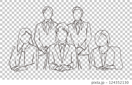 オフィスで活躍する社員の集合の線画イラスト 124352130
