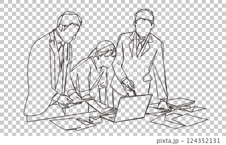 ビジネスシーンのスタイリッシュな線画イラスト 124352131