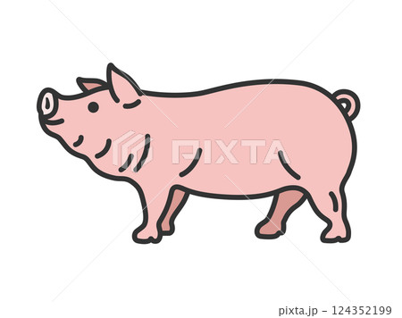 ブタ（線画カラー）のイラスト 124352199