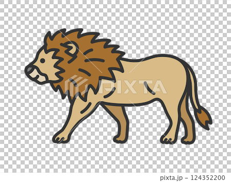 獅子（線描彩色）插圖 124352200