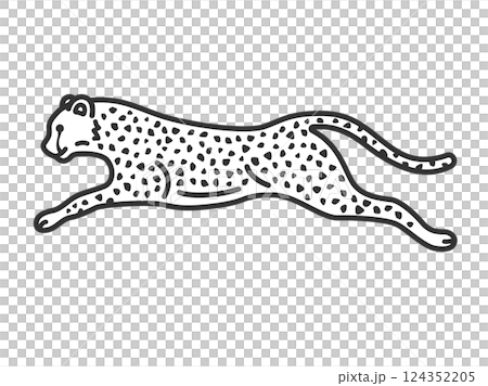 走っている、チーター(線画)のイラスト 走っている、チーター(線画)のイラスト 124352205