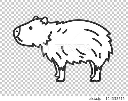 カピバラ（線画）のイラスト 124352213
