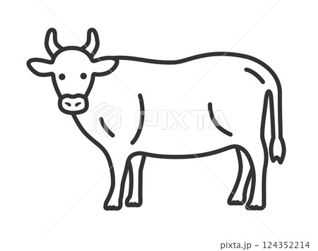 角の生えた、牛(線画)のイラスト 角の生えた、牛(線画)のイラスト 124352214
