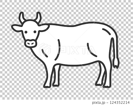 角の生えた、牛(線画)のイラスト 角の生えた、牛(線画)のイラスト 124352214