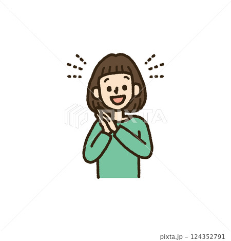 嬉しくて明るい表情をする女性のイラスト 上半身 手書き 嬉しくて明るい表情をする女性のイラスト 上半身 手書き 124352791